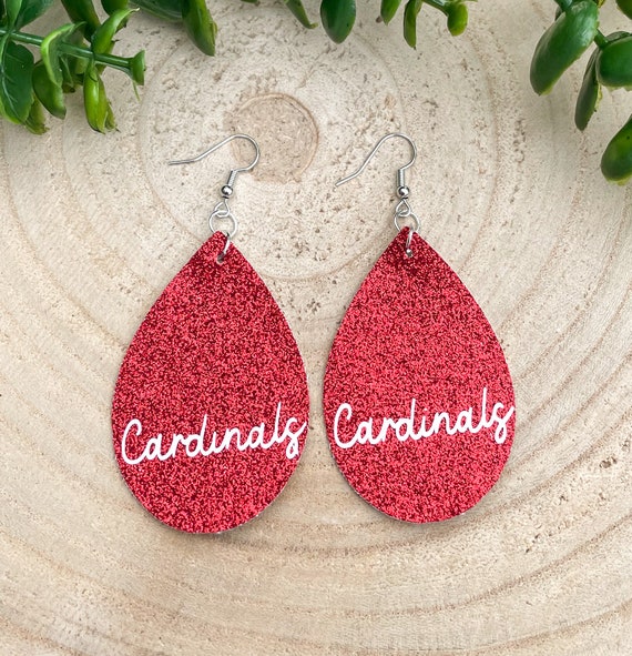 Cardinals red glitter customizable faux leather earrings, earrings for  Louisville fans, school spirit earrings