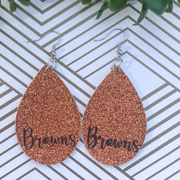 Cleveland glitter football faux leather earrings, gift for browns fan, gift for football fan, gift for cleveland fan