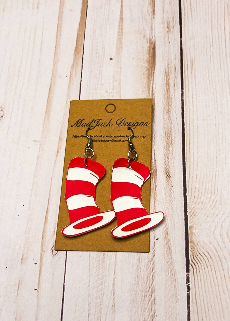 Dr. Seuss Cat in the Hat shape faux leather earrings image 0