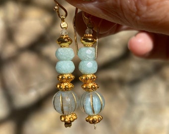 Long blue earrings, greek revival earrings, antiquity inspired earrings