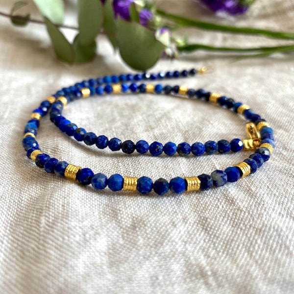 Egyptian look necklace, lapis and gold necklace, antiquity inspired jewelry, classical period inspired, ancient history inspired