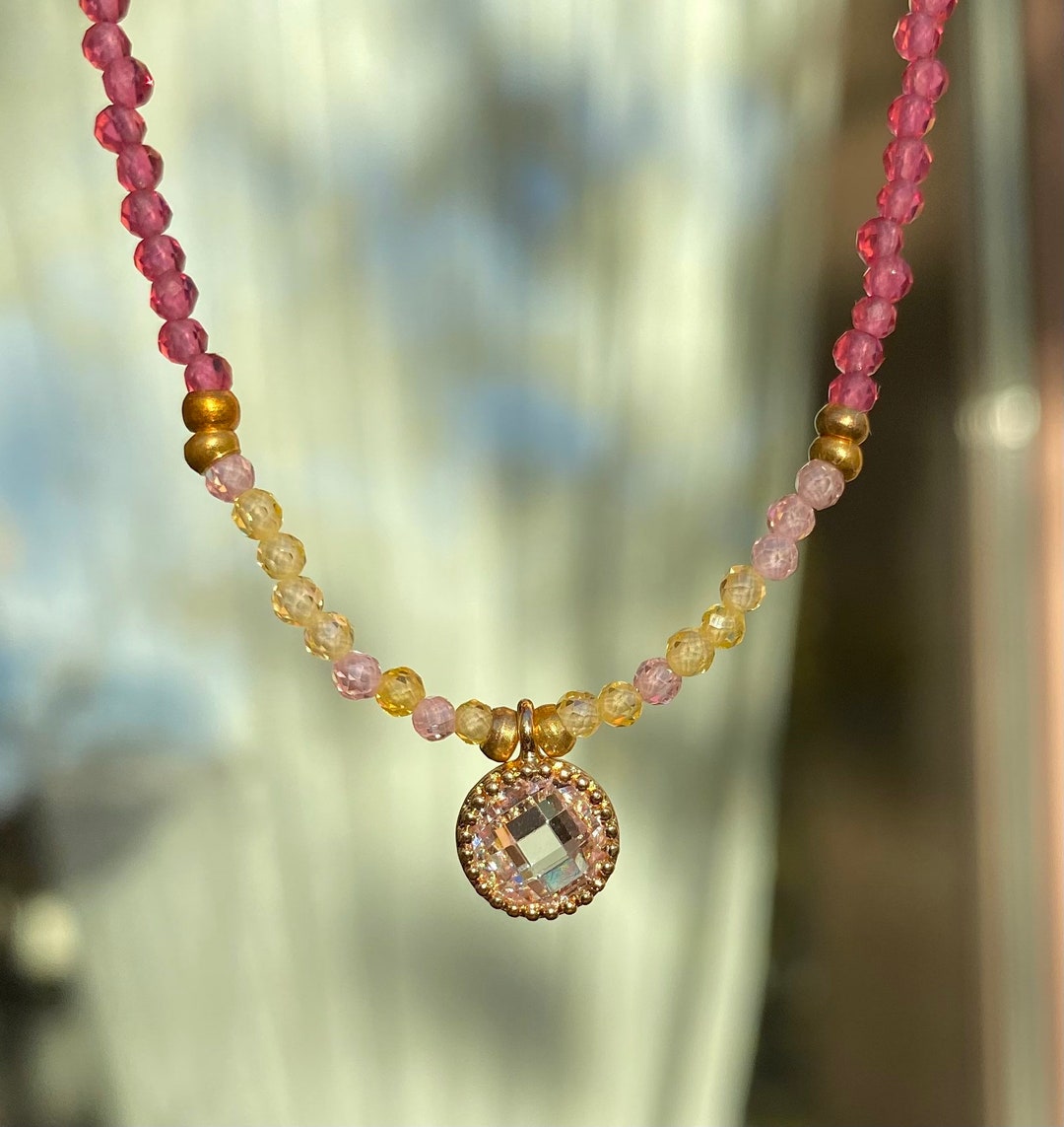 ブレスレット LESS IS MORE rose gemstone necklace Dainty Rose Quartz Pendant Necklace, Sterling Silver 14k