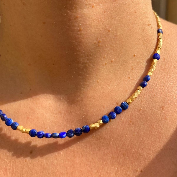 Lapis and gold necklace, antiquity inspired jewelry, old period inspired jewelry, mediterranean necklace