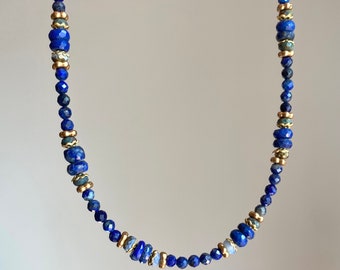 Egyptian look necklace, lapis and gold necklace, antiquity inspired jewelry