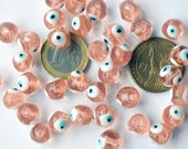 Pink Evil Eye Beads Set of 35 Evil Eye Beads - 10 mm Glass Beads - Pink Turkish Eye Nazar mal de ojo malocchio Protection Charm Eye Bead