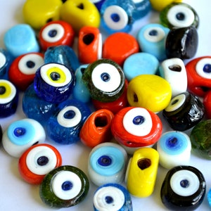 15 piezas Mezcla de colores Murano Hecho a mano Cuentas de mal de ojo de Turquía, Cuentas de mal de ojo de vidrio real para manualidades 14 mm Azul turco Murano Cuentas de mal de ojo