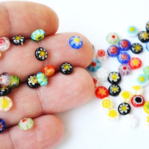 6 mm Murano Beads Flower Patterned Flat Beads -Set Of 65 Beads,Making Necklace Bracelet or Charm Beads - Spring Summer Jewelry Supplies