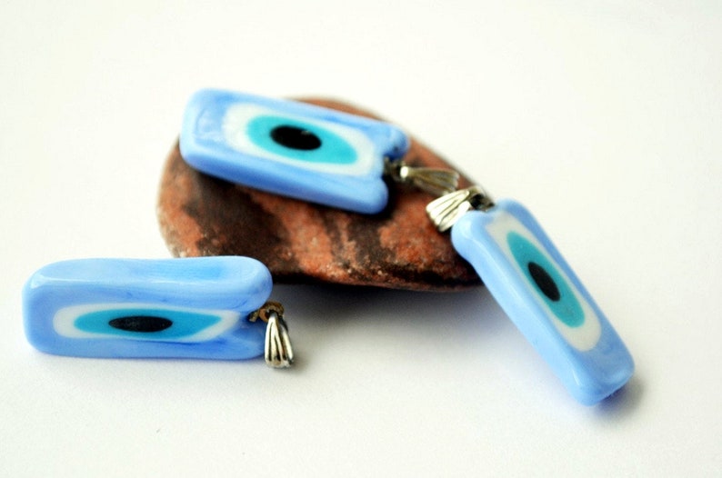 Handmade Evil Eye Beads Lamp Work Evil Eye Necklace 3 Pcs Turquoise Murano Glass Evil Eye Pendants Murano Lampwork Turkish Evil Eye