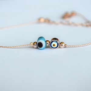 Evil Eye Fußkettchen mit blauem Lampwork - Strand Fußkettchen für Frauen - Türkisches Evil Eye Fußkettchen - Strandschmuck Lucky Evil Eye Fußkettchen Armband Charm