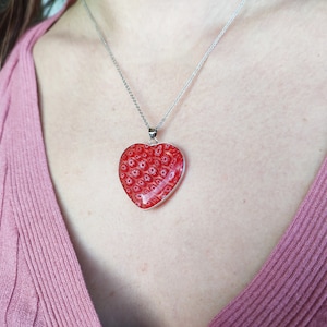 Real Glass Heart Shape Lampwork Murano Glass Necklace, Red and Black Lampwork Necklace, Cute Gift for Her, Valentine&#39;s Gift
