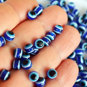 Set Of 100 6 mm Blue Evil Eye Beads From Turkey Navy Blue Round Beads - Dark Blue Turkish Eye Nazar mal de ojo malocchio Protection Eye