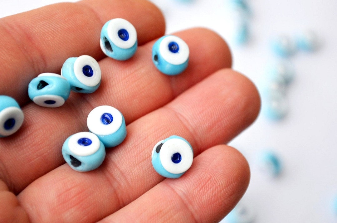 54 Pcs Evil Eye Glass Beads 9-10mm - Turkish Eye Charms For Jewelry Making