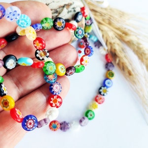8 mm Murano Beads Flower Patterned Flat Beads -Set Of 50 Beads,Making Necklace Bracelet or Charm Beads - Spring Summer Jewelry Supplies