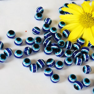 Blue Evil Eye Beads From Turkey Set Of 100 - 8 mm Navy Blue Round Beads - Dark Blue Turkish Eye Nazar mal de ojo malocchio Protection Eye