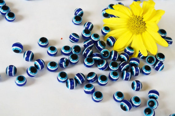 8mm Round Evil Eye Beads, Dark Blue (15 Strand)