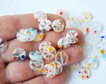 30 Pcs Murano Beads 12 mm Flower Patterned Flat Beads -Transparent Beads, Making Necklace Bracelet or Charm Beads - Spring Summer Jewelry