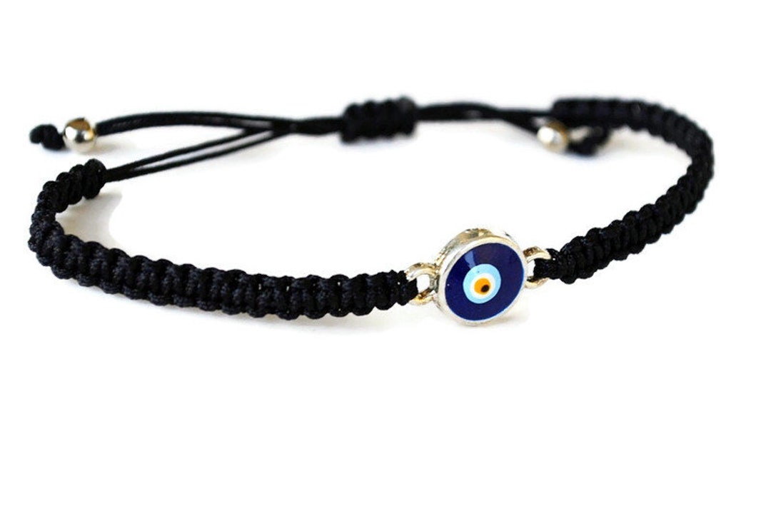 Men's Evil Eye Bracelet Adjustable Black Macrame Cord Protection Charm