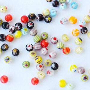 Murano Beads 4 mm, Flower Patterned Murano Glass Colorful Round Beads -Set Of 100 Beads Making Necklace Bracelet or Charm Beads