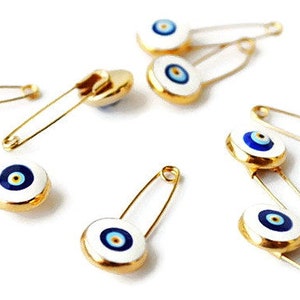 Turkish Evil Eye Safety Pins Wedding invitation Favor Supplies Beads With Pin - Ojo Beads, White Evil Eye Beads With Hook Nazar Baby Shower