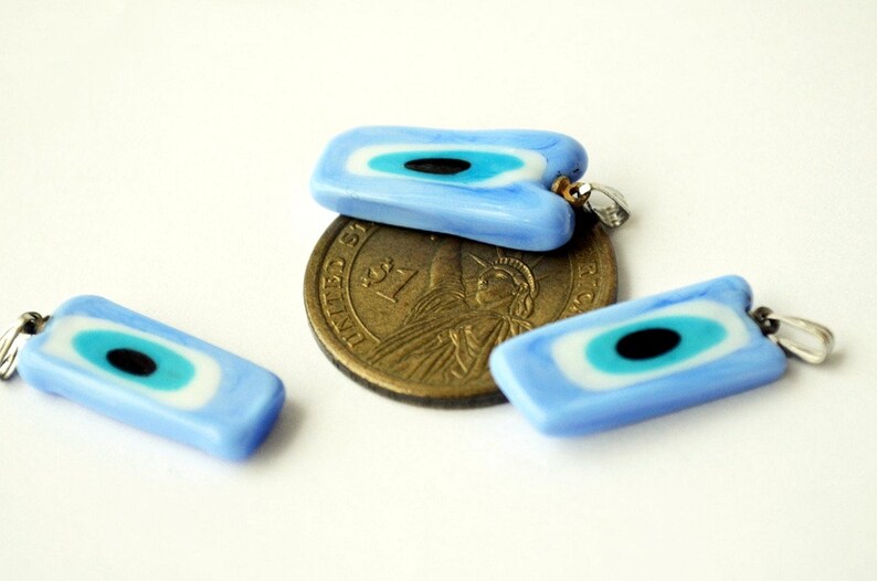 Handmade Evil Eye Beads Lamp Work Evil Eye Necklace 3 Pcs Turquoise Murano Glass Evil Eye Pendants Murano Lampwork Turkish Evil Eye