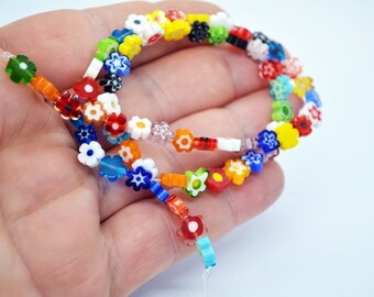 Cuentas Multicolor Manualidades Cuentas De Vidrio Millefiori Mezcladas - Ideales Para Joyería Y Manualidades ¡Colores Vivos! Cuentas Vidrio Millefiori