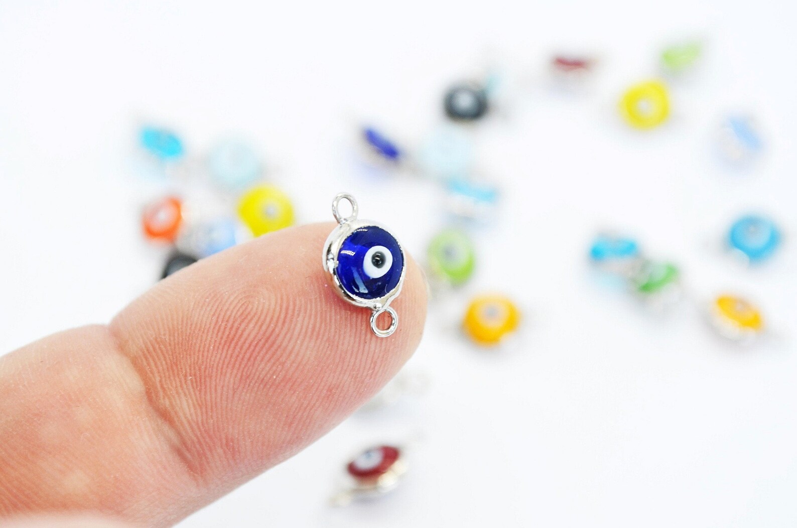 Evil Eye Charm Bead Spacer - 10x27mm Sideways Crystal Rhinestone Connector For Jewelry Making - View #4