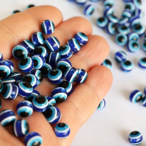 200 pcs Blue Evil Eye Beads - 8 mm Navy Blue Round Beads - Dark Blue Turkish Eye Nazar mal de ojo malocchio Protection Eye