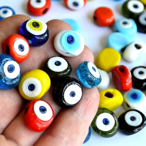 30 piezas Mezcla de colores Murano Hecho a mano Cuentas de mal de ojo de Turquía, Cuentas de mal de ojo de vidrio real para manualidades 14 mm Azul turco Murano Cuentas de mal de ojo