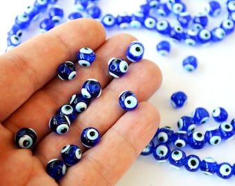 Real Glass Evil Eye Beads From Turkey Set Of 50 - 8 mm Navy Blue Glass Beads - Dark Blue Turkish Eye Nazar mal de ojo malocchio Protection