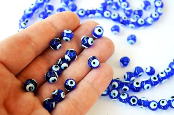 Real Glass Evil Eye Beads From Turkey Set of 50 8 Mm Navy Blue