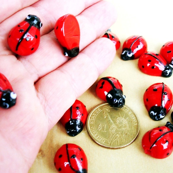 20 Pcs Ladybug Red Glass Beads Ladybird Beads - Ladybird Necklace - Ladybug - Jewelry Making Beads - Drilled Glass Beads - Ladybird Pendant