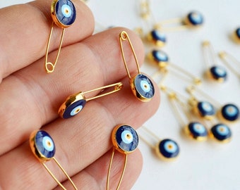 5 Stück Evil Eye Sicherheitsnadeln Hochzeit Einladung Favor Zubehör Perlen Mit Pin - Ojo Perlen, Blau Evil Eye Perlen Mit Haken Nazar Baby Shower