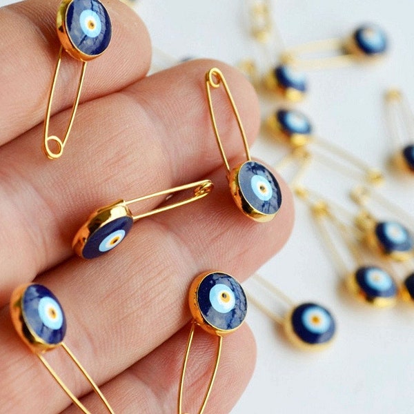 5 Stück Evil Eye Sicherheitsnadeln Hochzeit Einladung Favor Zubehör Perlen Mit Pin - Ojo Perlen, Blau Evil Eye Perlen Mit Haken Nazar Baby Shower