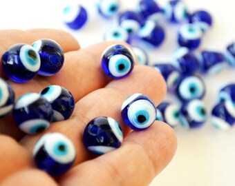 60 Pcs 6mm Real Glass Evil Eye Beads From Turkey – Blue Nazar Beads