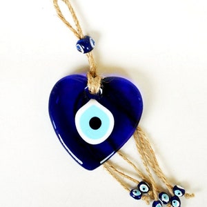 Evil Eye Home Decor - Large Heart Wall Hanging Amulet Lamp Work Glass Made in Turkey Blue Glass Evil Eye Ornament Turkish Gift Housewarming