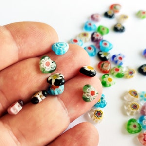 Tiny Heart Shape Murano Beads, Set Of 20, 6 mm Multicoloured Murano Glass Beads, Center Drilled Small Beads For Bracelet or Necklace Making