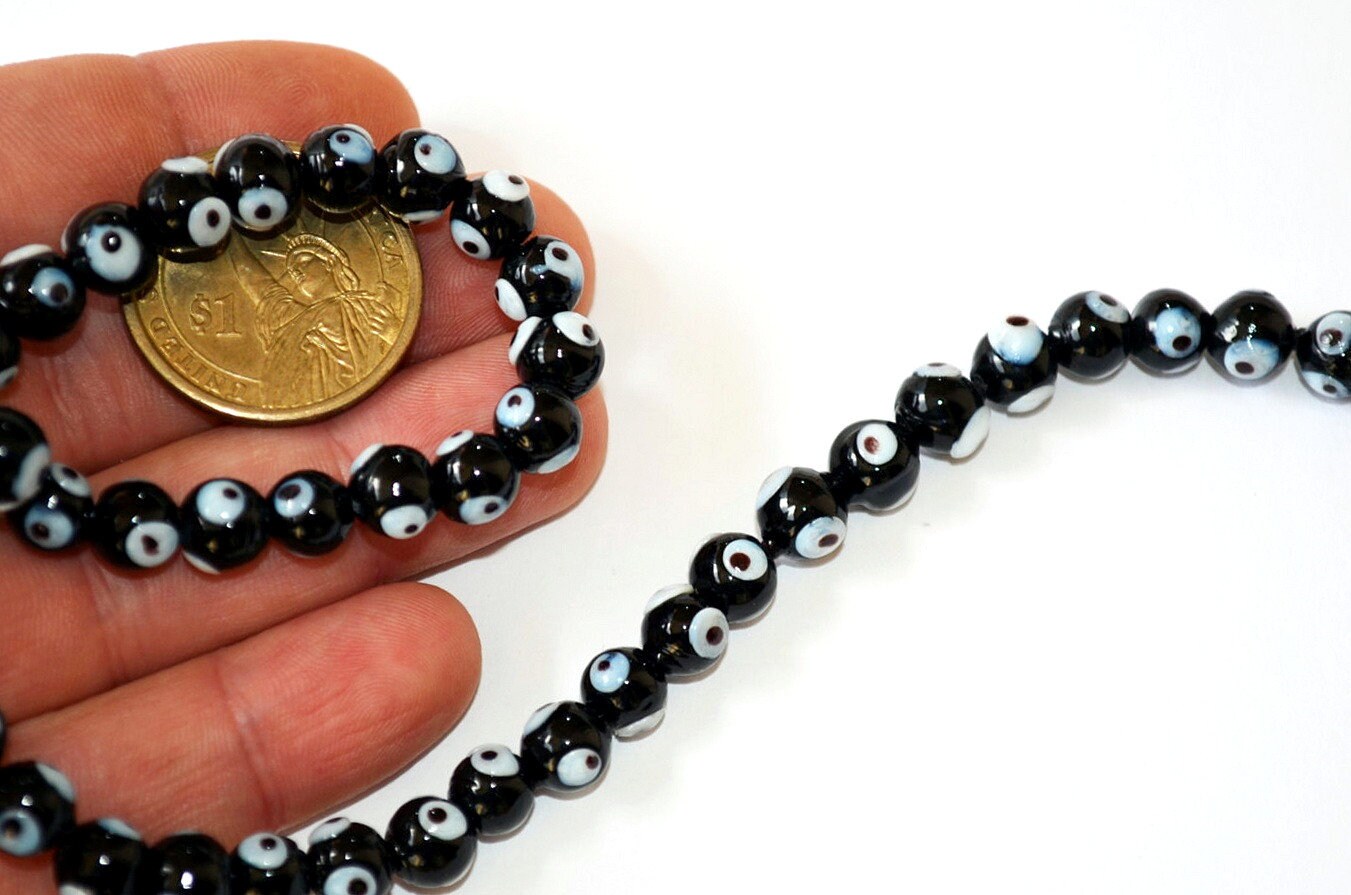 Set of 50 Black Evil Eye Beads 8 Mm Black Glass Beads for Etsy