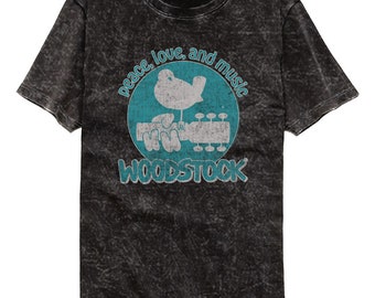 Woodstock Peace Love and Music Mineral Wash Colortone Music Shirt