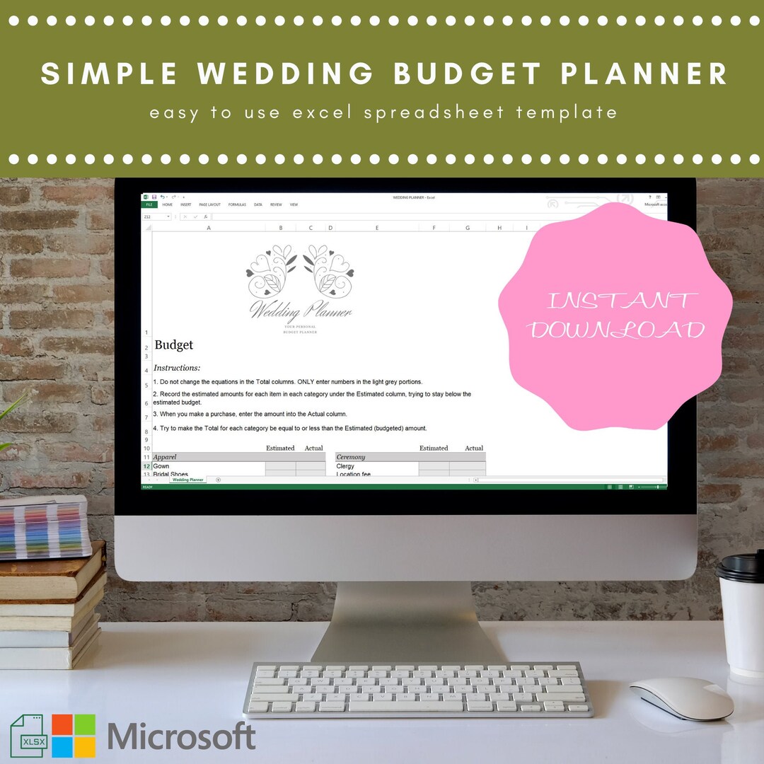 Simple Wedding Budget Planner Excel Spreadsheet Instant - Etsy