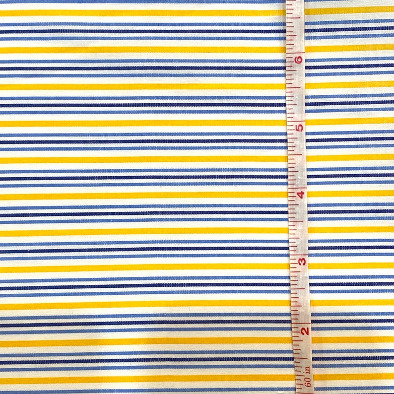 2 yds Striped Cotton Fabric 100% Egyptian Cotton white/blue/yellow Striped Fabric 45 image 3