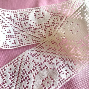 2.5” Bobbin Lace Trim Edging Cotton Edging Crochet Ribbon Trim Flower Motif Trim Edging Lace Vintage Lace Edging Tatting Lace