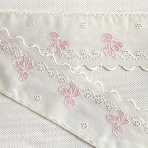 Pink Bow Batiste Embroidery Edging Heirloom Vintage Bow Embroidery Hand Airbrushed Embroidery