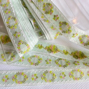 Green Wreath Jacquard Ribbon with Mesh Retail Mint Jacquard Ribbon Mint Floral Ribbon Vintage Green Ribbon Vintage Jacquard Ribbon