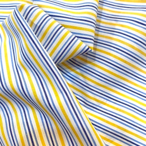 2 yds Striped Cotton Fabric 100% Egyptian Cotton white/blue/yellow Striped Fabric 45 image 1