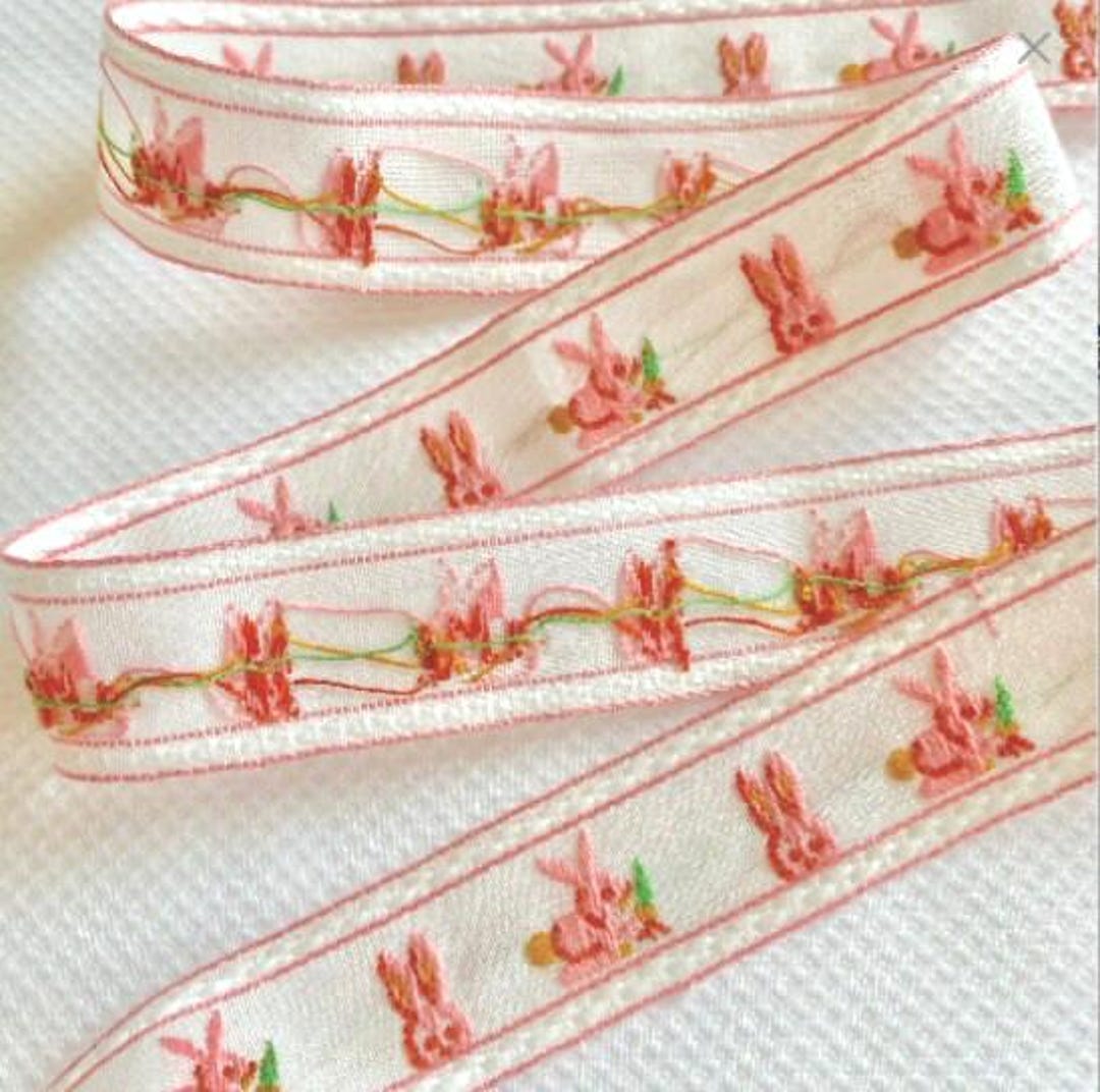 5 Yds Bunny Rabbit Cotton Embroidered Novelty Jacquard Ribbon Trim in ...