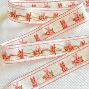 5 yds Bunny Rabbit cotton embroidered novelty jacquard ribbon trim in pink