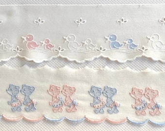 Pink & Blue Ducks or Baby Bear Batiste Embroidery Edging