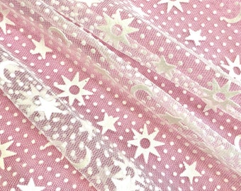 Flocked Soft Netting Fabric White Flocked Star Moon Sun Tulle