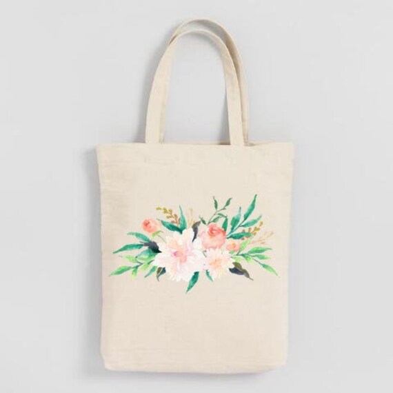 Pink Watercolor Floral Print Canvas Tote Bags Image Transfer Etsy