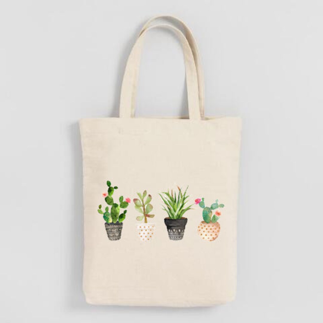 Succulent Pots Print Canvas Tote Bags Image Transfer Tote - Etsy